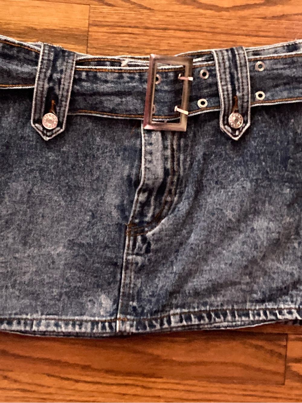 Straight denim mini skirt